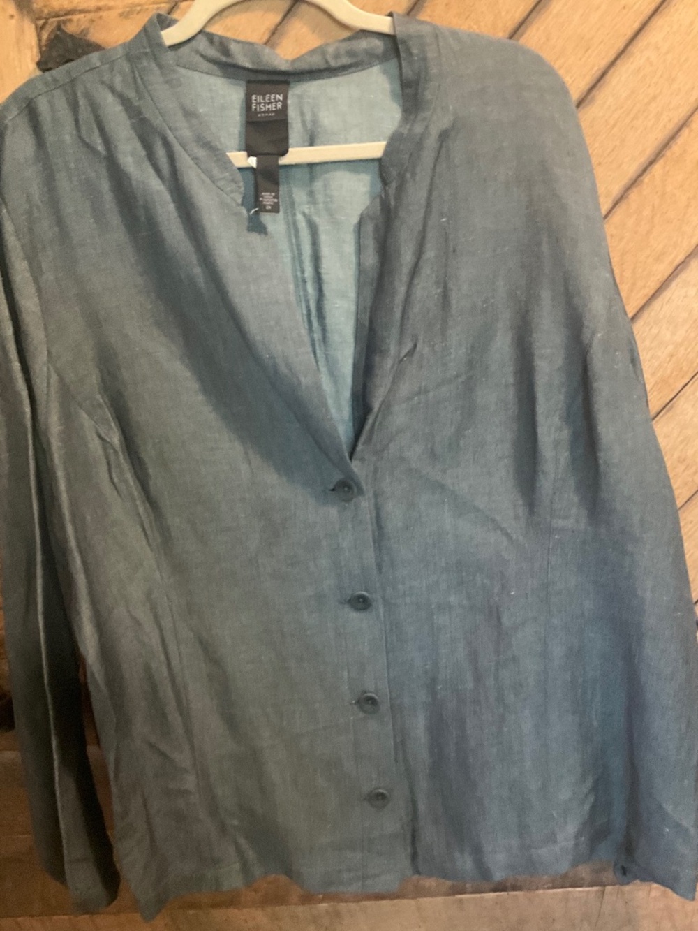 Eileen Fisher 2x Blue Teal Green Jacket/ Shirt EUCM